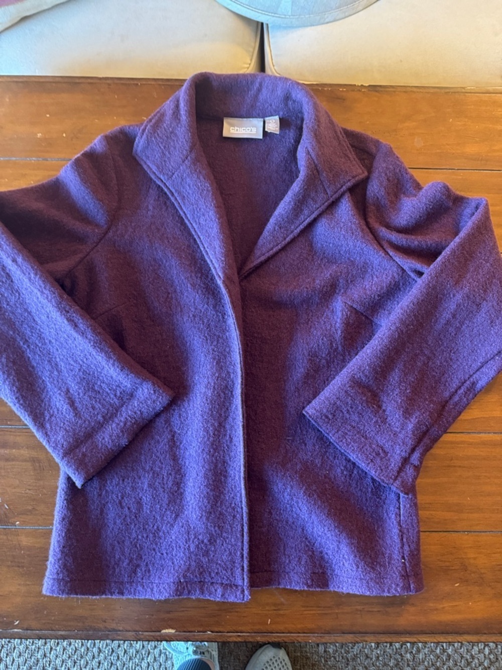 Chico's Woman’s Career Wear 100% Wool Open-Front Plum Purple Jacket